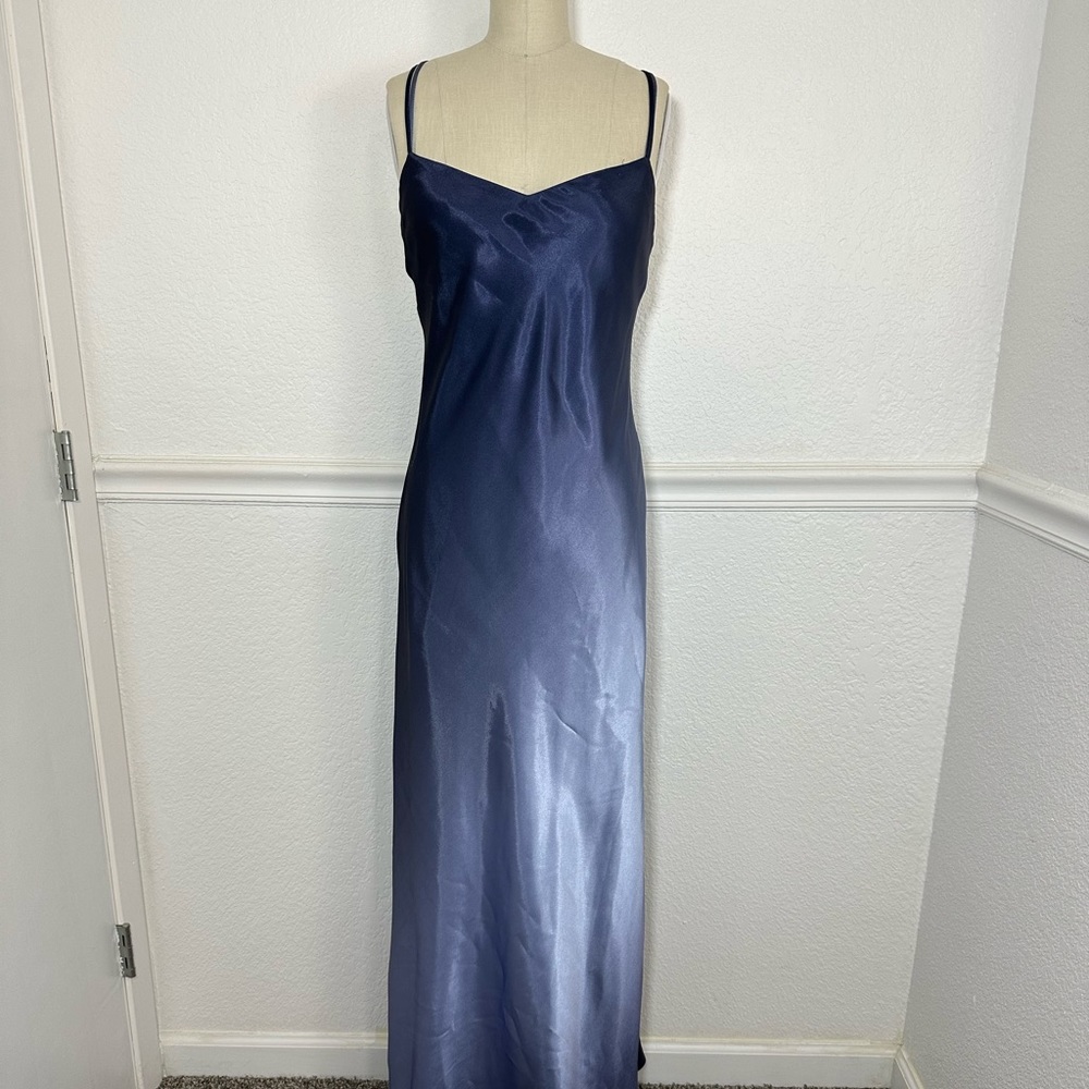 Purple/Blue Ombré Long Satin Slip Dress With Rhinestones And Low Back Size 5/6